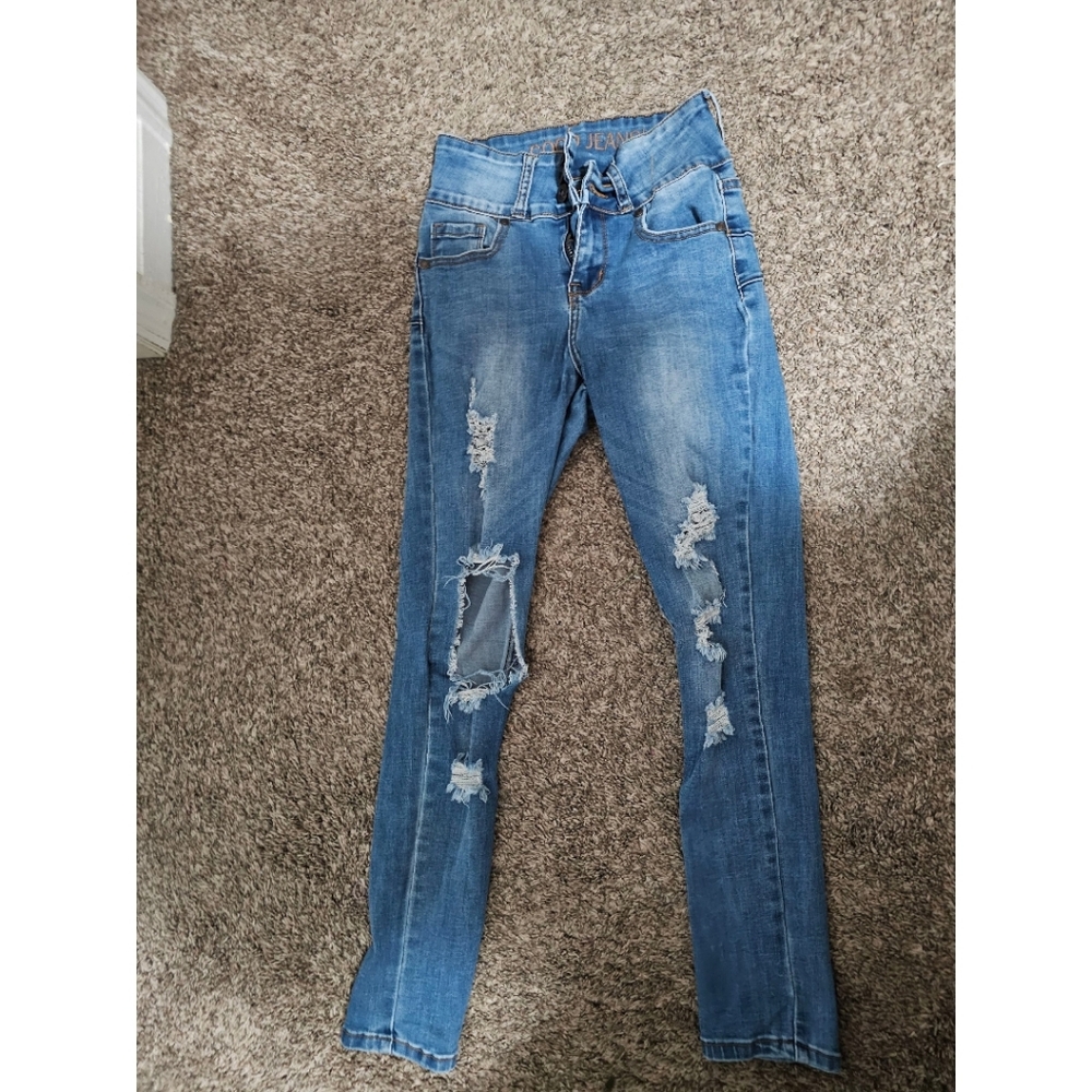 GOGO Women's Distressed Skinny Jeans - Blue